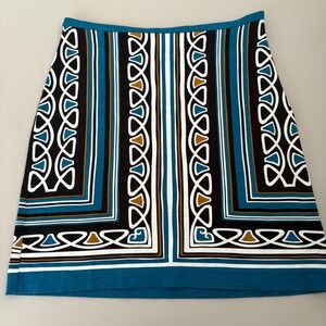 Ann Taylor LOFT Teal Blue A Line Skirt Geometric‎ Print Women's Size 0
